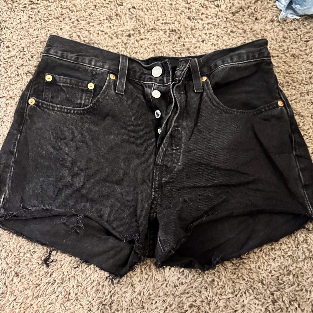 Levi's Black Jean Shorts High-Waisted Raw Hem